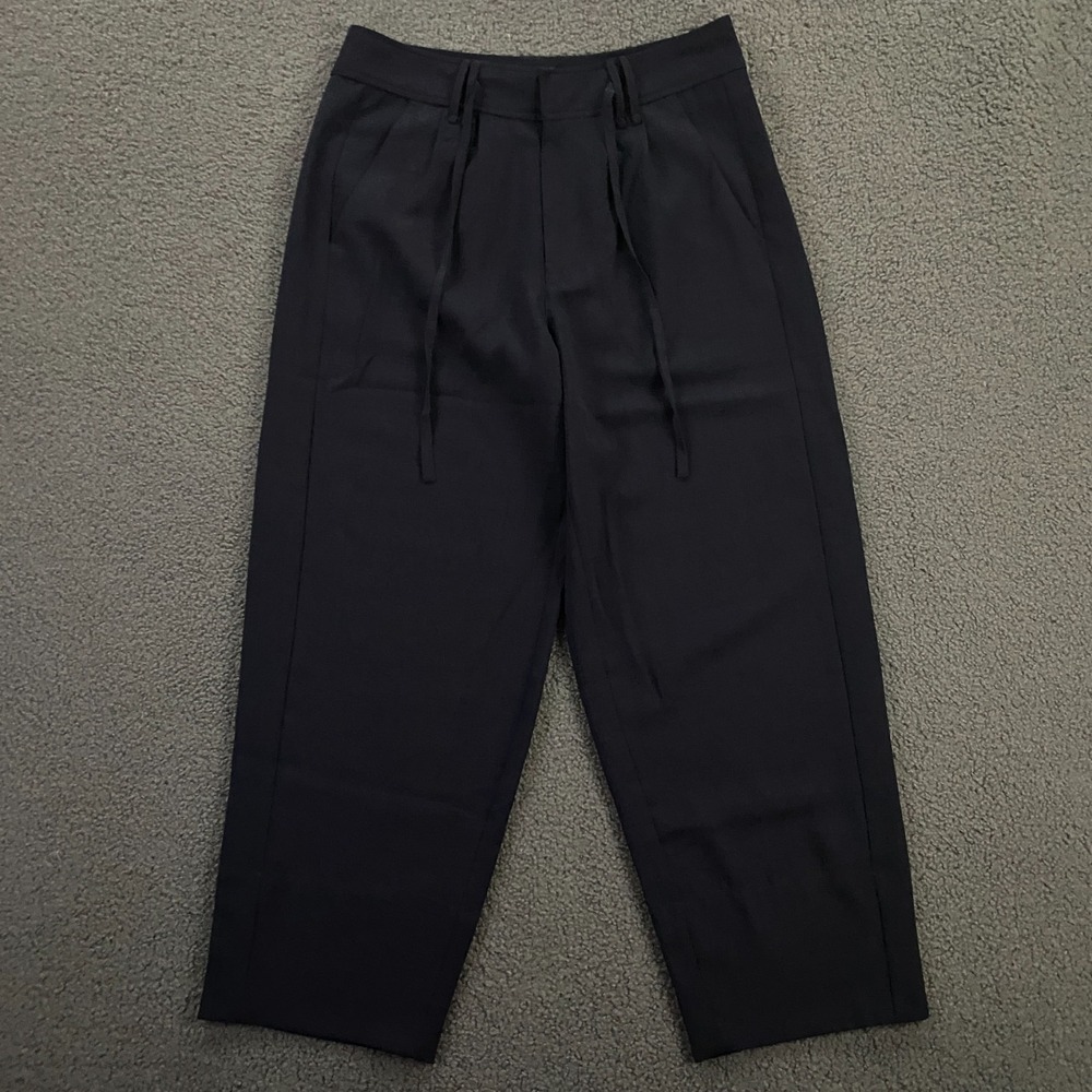 AYR Pants Womens 6 Relaxed Barrel Leg Trousers Drawstring Career Navy Blue